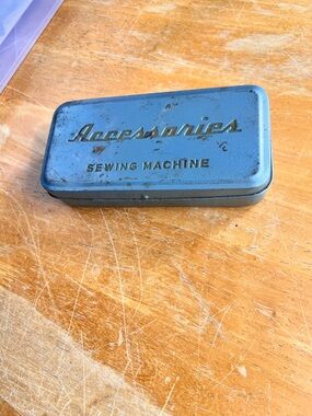 Vintage Silver Sewing Machine Accessories Tin Collectible